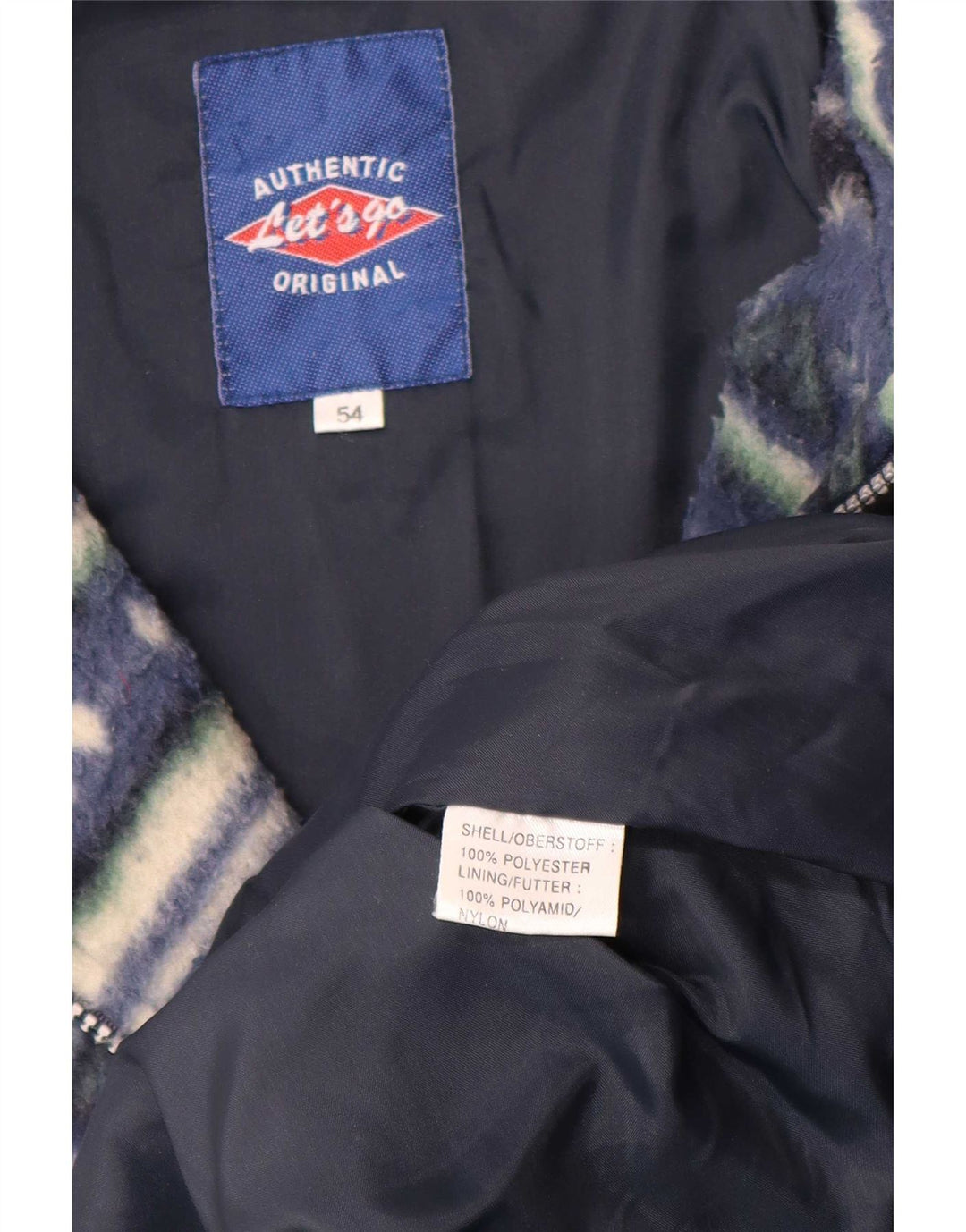 Giacca in pile da uomo autentica IT 54 2XL Poliestere geometrico blu