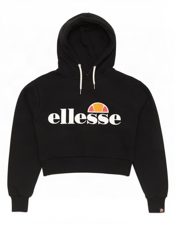 Felpa con cappuccio corta grafica da donna Ellesse UK 8 piccola in cotone nero