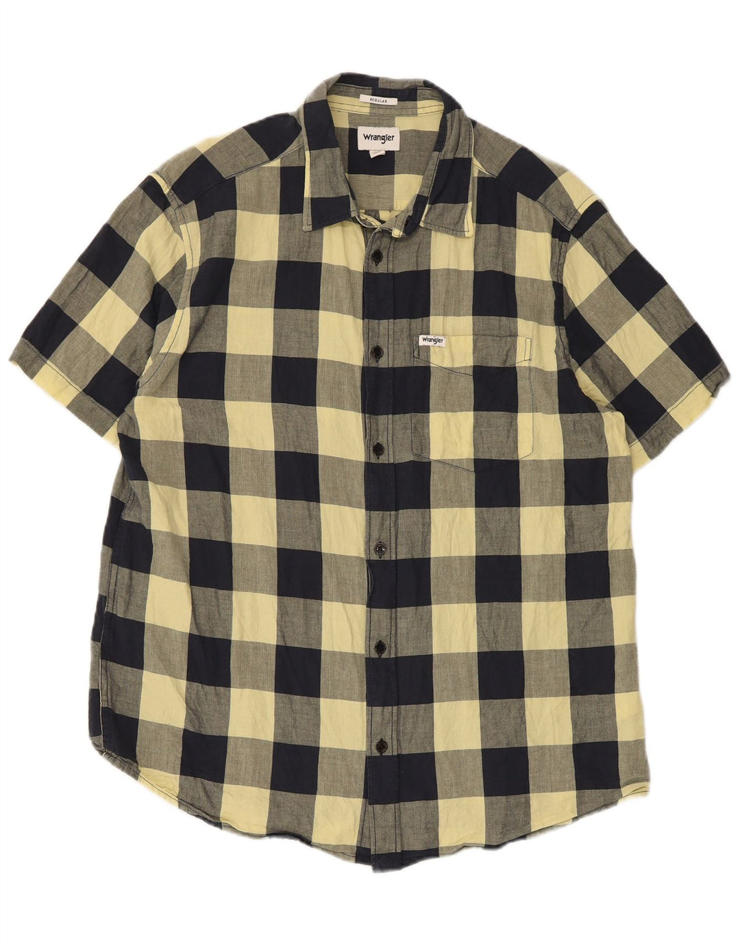 Camicia Wrangler da uomo a maniche corte, vestibilità regolare, grande, in cotone a quadretti gialli
