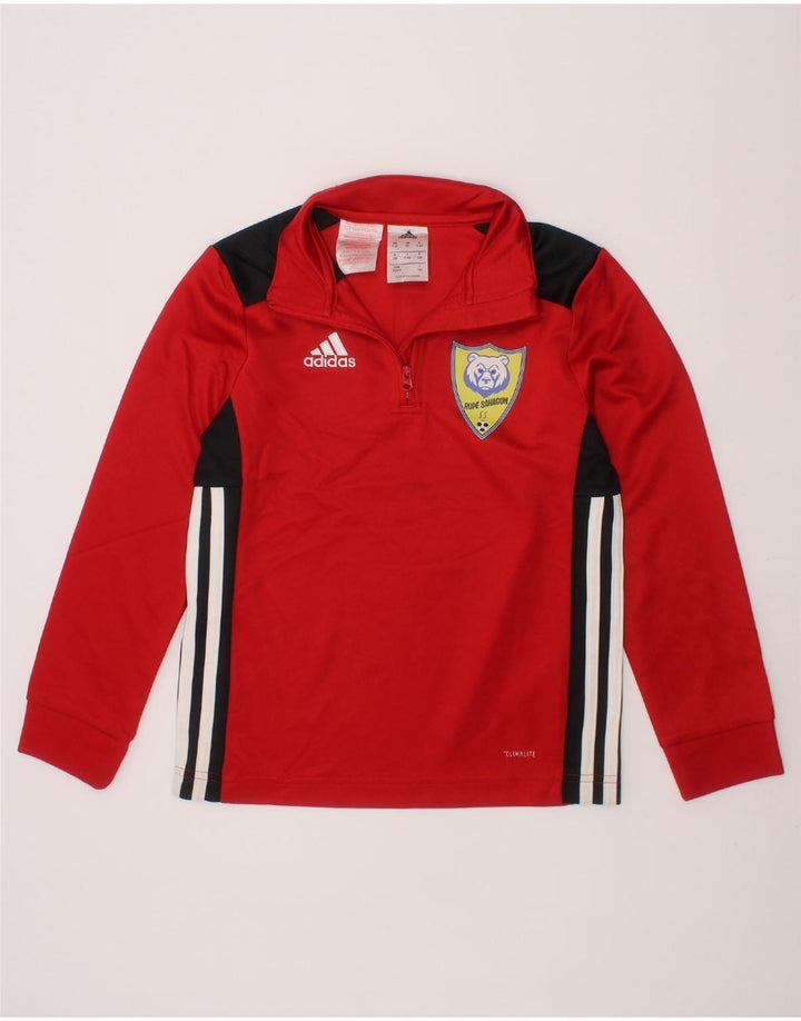 ADIDAS Boys Climalite Pullover Tracksuit Top 7-8 Years Red Colourblock Vintage Adidas and Second-Hand Adidas from Messina Hembry 