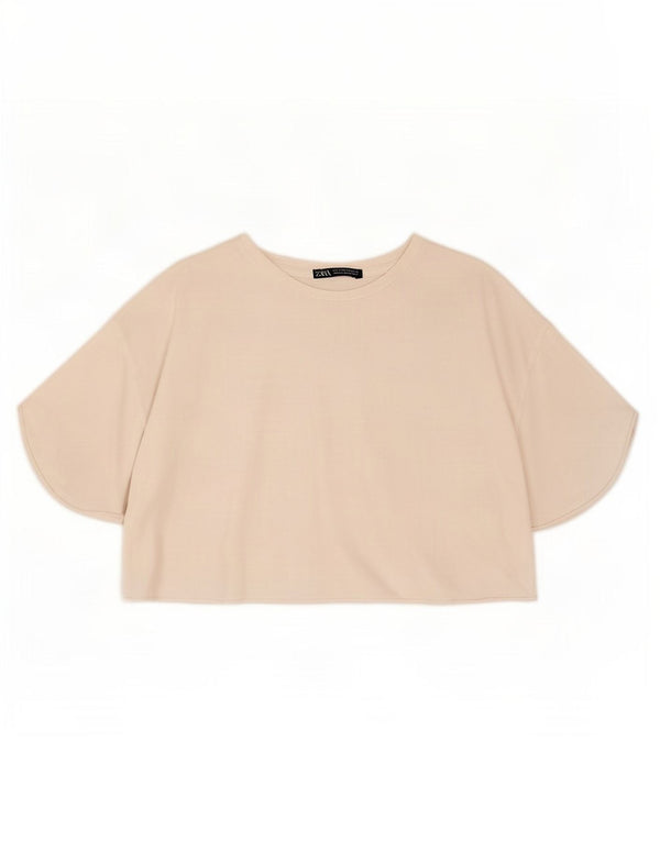 T-shirt corta da donna Zara UK 14 cotone bianco medio