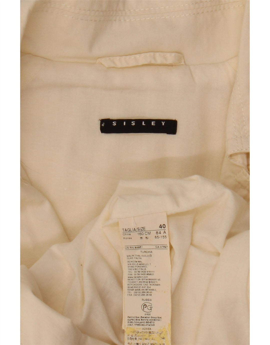 Caban da donna Sisley IT 40 piccolo in cotone bianco sporco