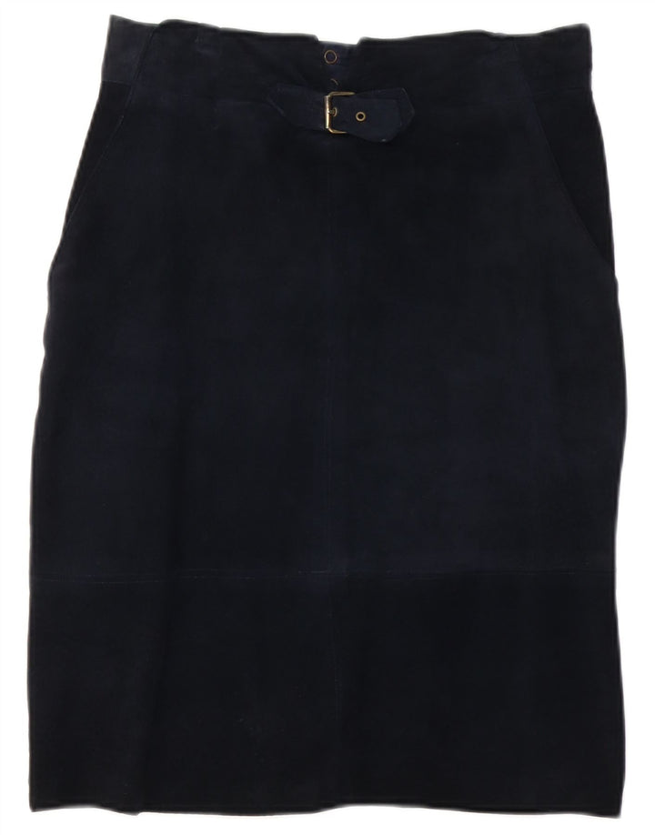 Gonna dritta vintage da donna in pelle scamosciata W30 blu navy medio