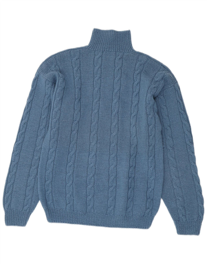 Maglione maglione vintage da uomo con collo dolcevita blu medio