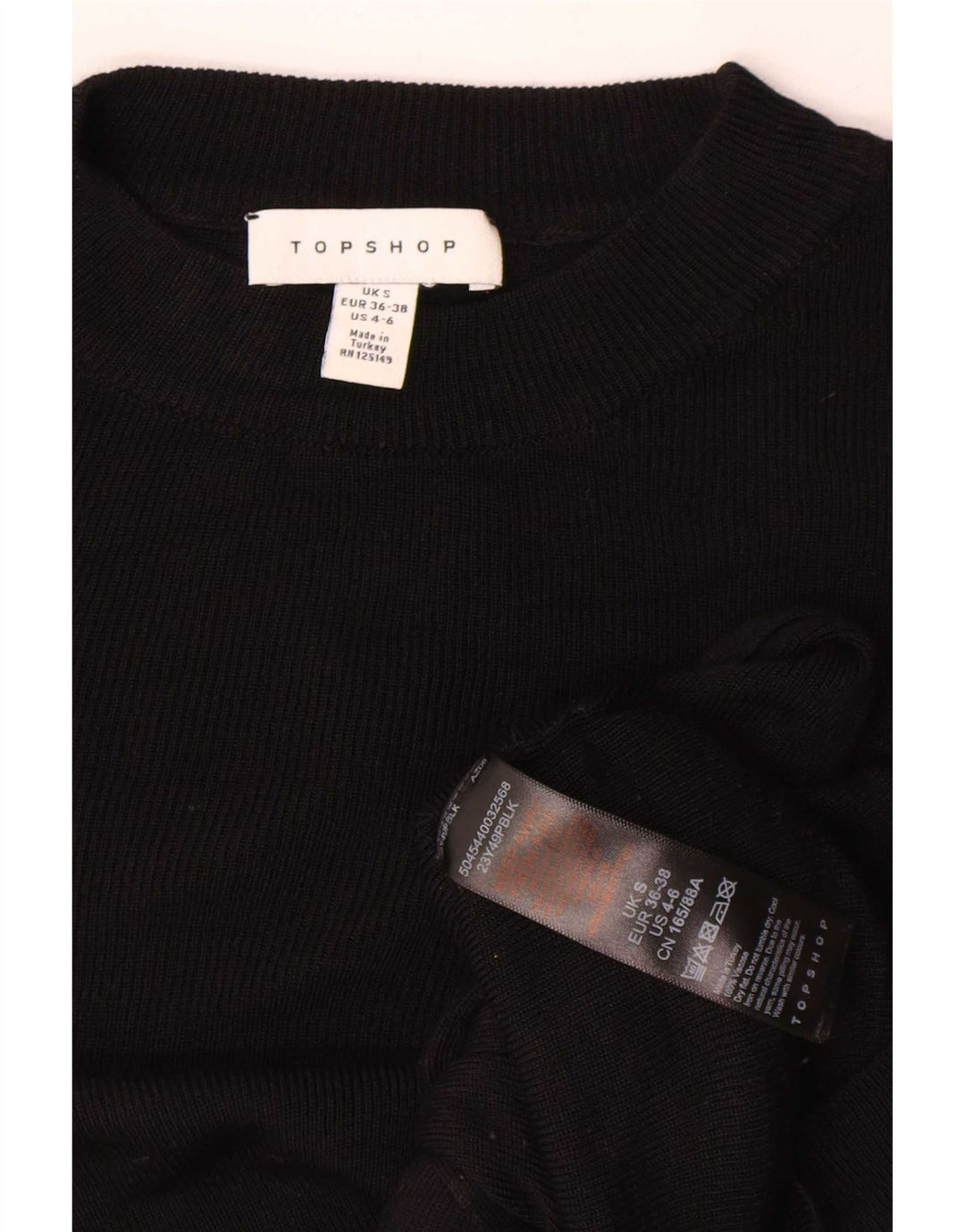 Topshop Top da donna corto oversize a maniche lunghe UK 10 piccolo in viscosa nera