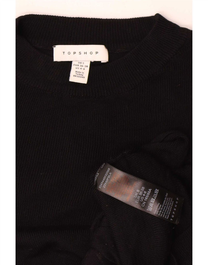 Topshop Top da donna corto oversize a maniche lunghe UK 10 piccolo in viscosa nera