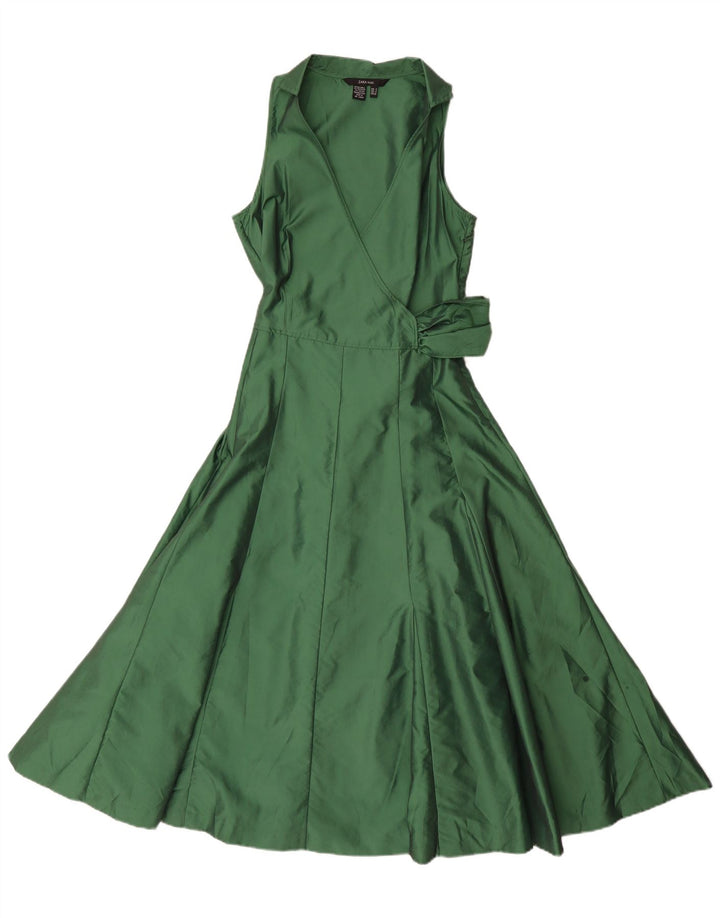 Vestito lungo senza maniche da donna Zara UK 10 piccolo poliestere verde