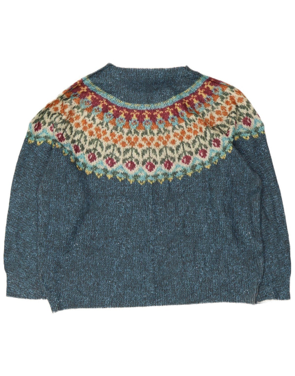Maglione maglione con scollo a barca da donna Shein UK 20 2XL cotone Fair Isle blu