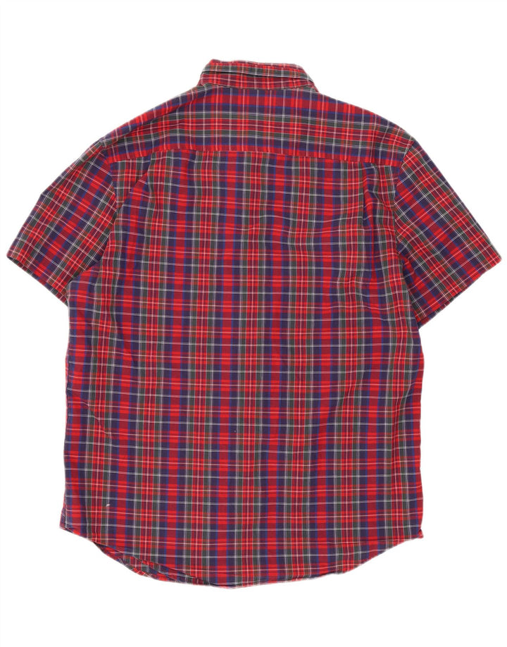 Camicia a maniche corte da uomo Penguin in cotone a quadri rossi medi