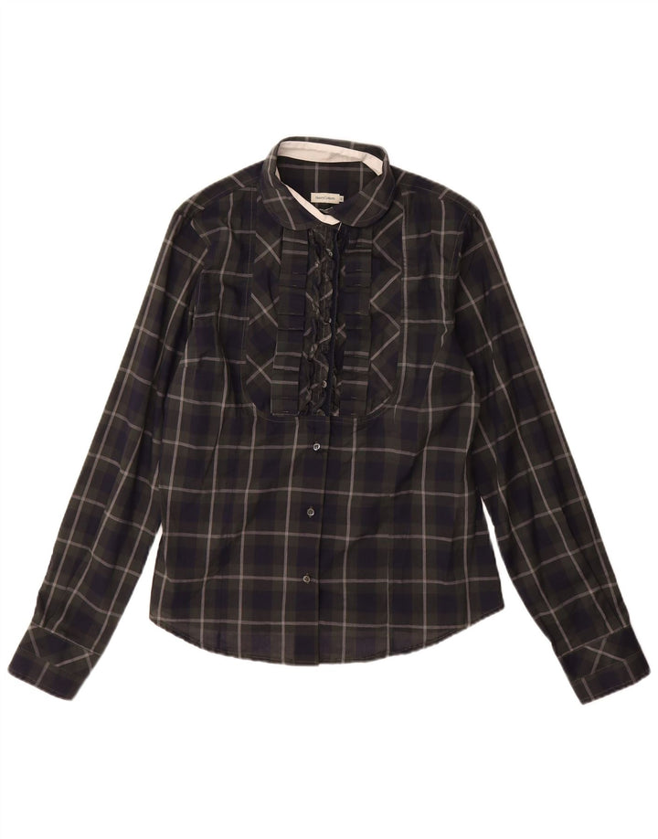 Camicia da donna con volant sul davanti Henry Cottons IT 48 XL Cotone a quadri blu navy