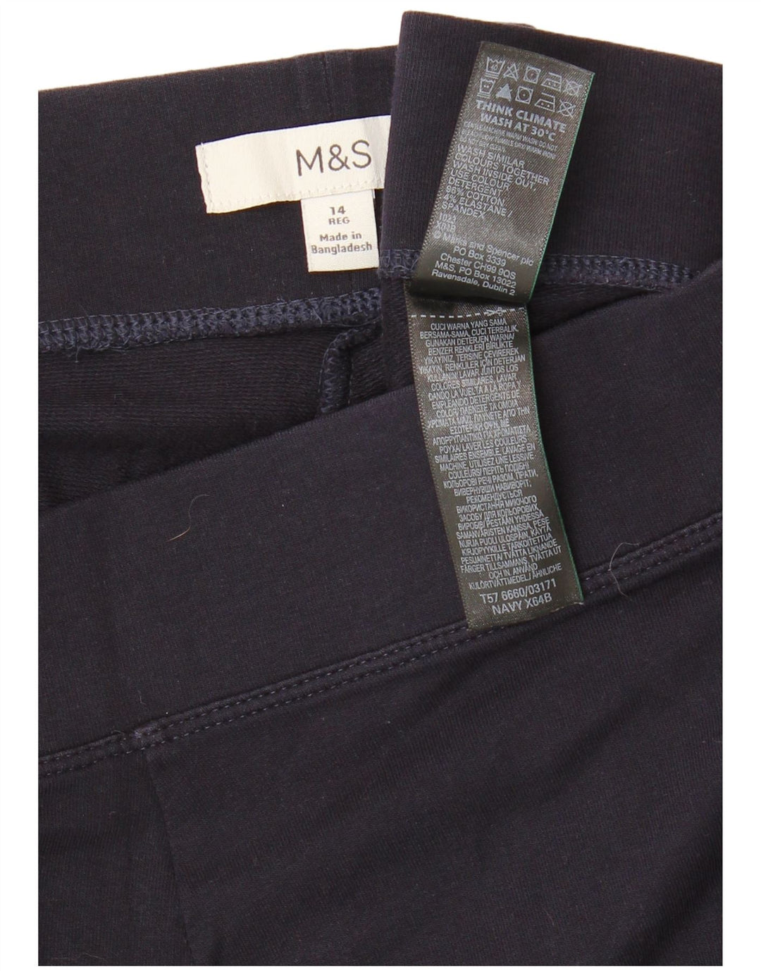 MARKS & SPENCER Leggings da donna UK 14 Grande cotone blu navy