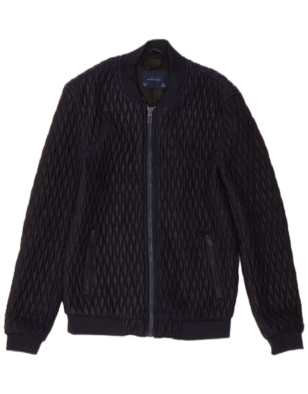 Giacca trapuntata bomber da uomo Zara UK 38 poliestere blu navy medio