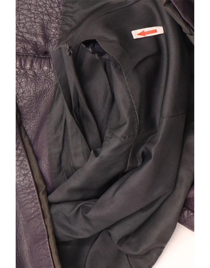 Giacca blazer in pelle vintage da donna a 2 bottoni UK 8 piccola viola