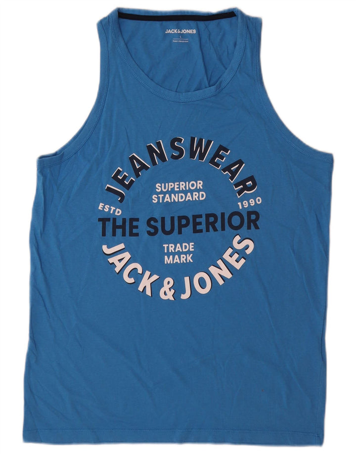 Jack & Jones Canottiera grafica da uomo grande in cotone blu