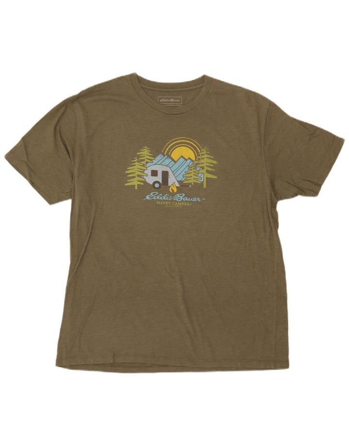 T-shirt grafica da uomo EDDIE BAUER Top grande in cotone kaki