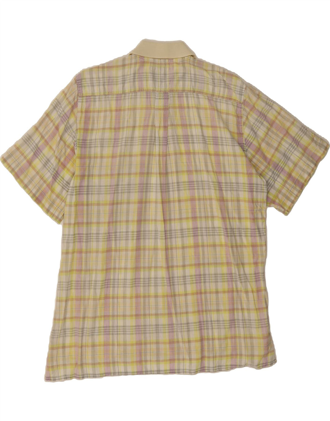VINTAGE Mens Short Sleeve Shirt Large Yellow Check Vintage Vintage and Second-Hand Vintage from Messina Hembry 