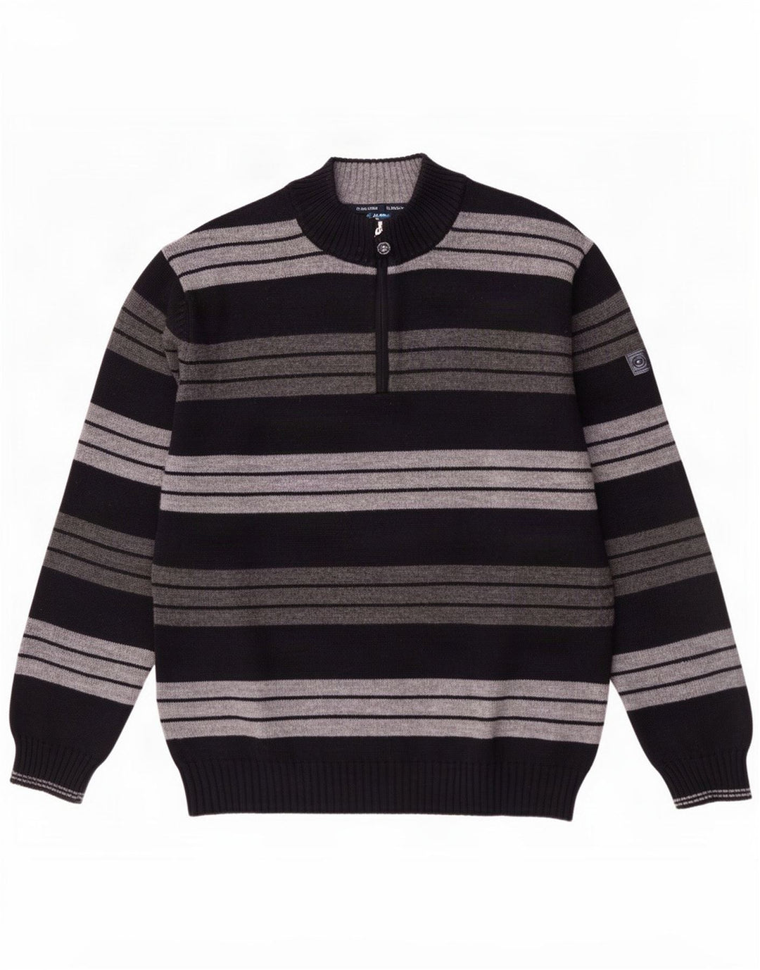 Maglione da uomo con zip e collo Il Granchio, a righe grandi blu navy