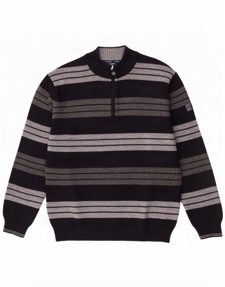 Maglione da uomo con zip e collo Il Granchio, a righe grandi blu navy