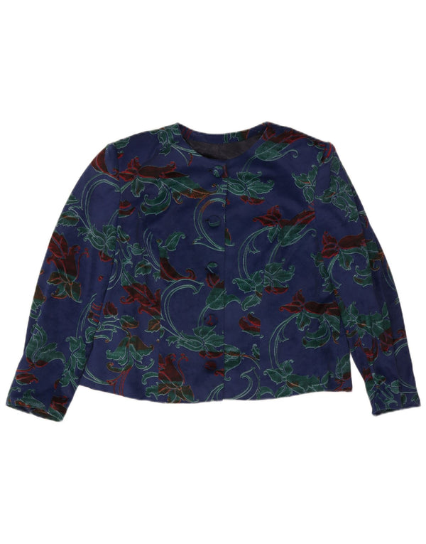 Top cardigan da donna vintage UK 14 grande floreale blu