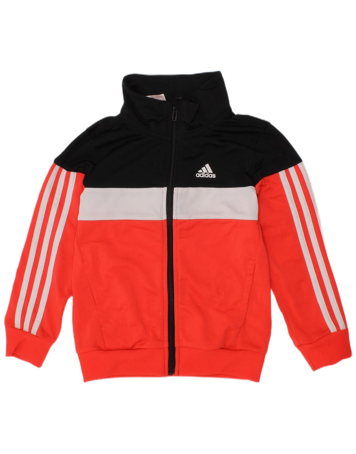 ADIDAS Boys Tracksuit Top Jacket 6-7 Years Red Colourblock Polyester