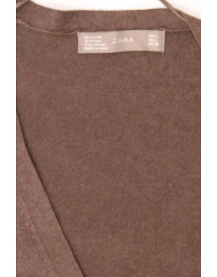 Maglione cardigan lungo da donna Zara UK 14 Large Rayon marrone