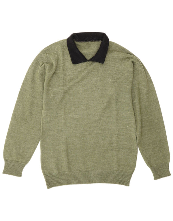Maglione vintage da uomo con collo alto color block verde medio