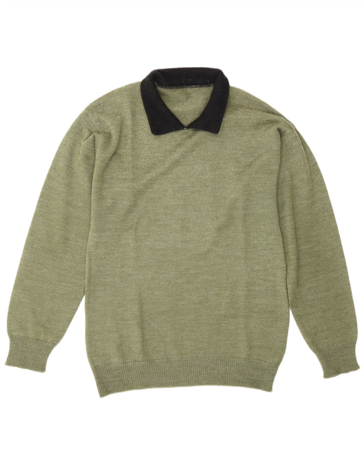 Maglione vintage da uomo con collo alto color block verde medio