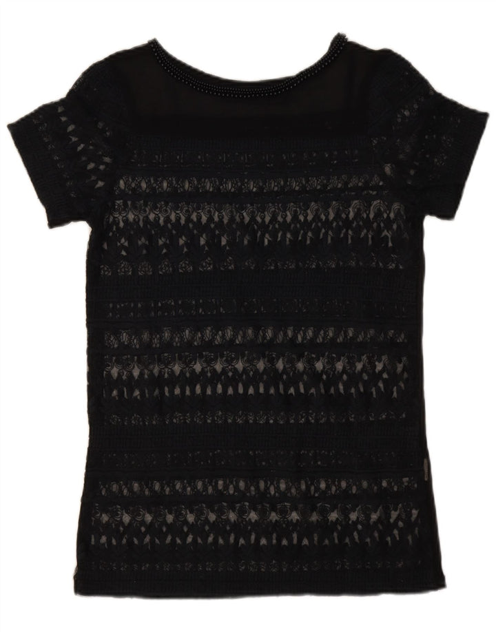 Top trasparente in pizzo da donna Zara UK 6 XS blu navy
