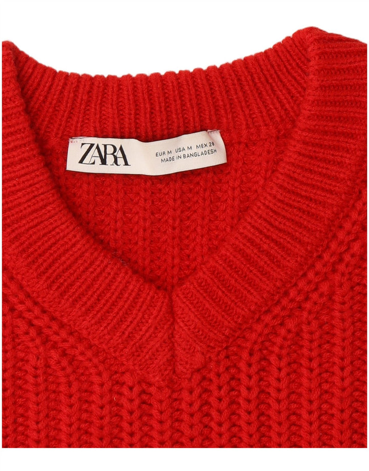 Maglione corto oversize con scollo a V corto da donna Zara UK 14 rosso medio