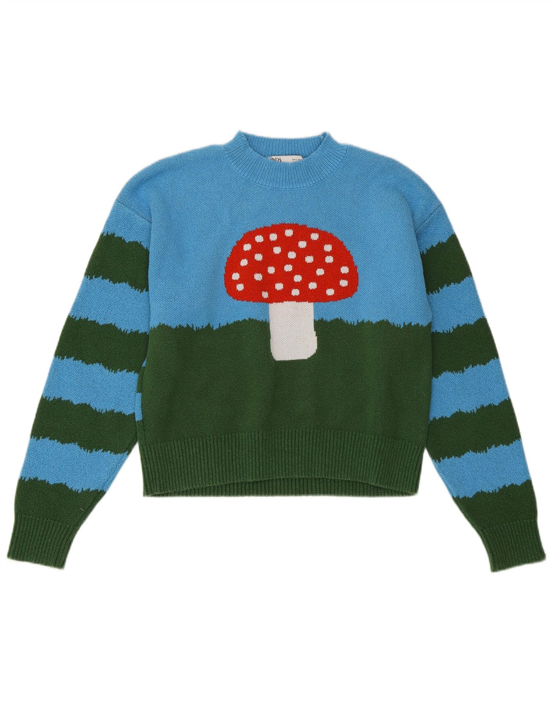 Maglione Girocollo Corto da Donna ZARA UK 10 Piccolo Blu Colorblock