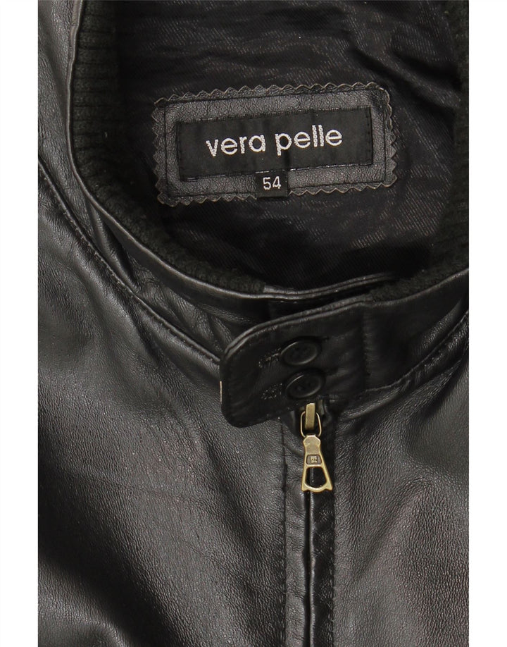 Giacca in pelle vintage da uomo IT 54 2XL Pelle nera
