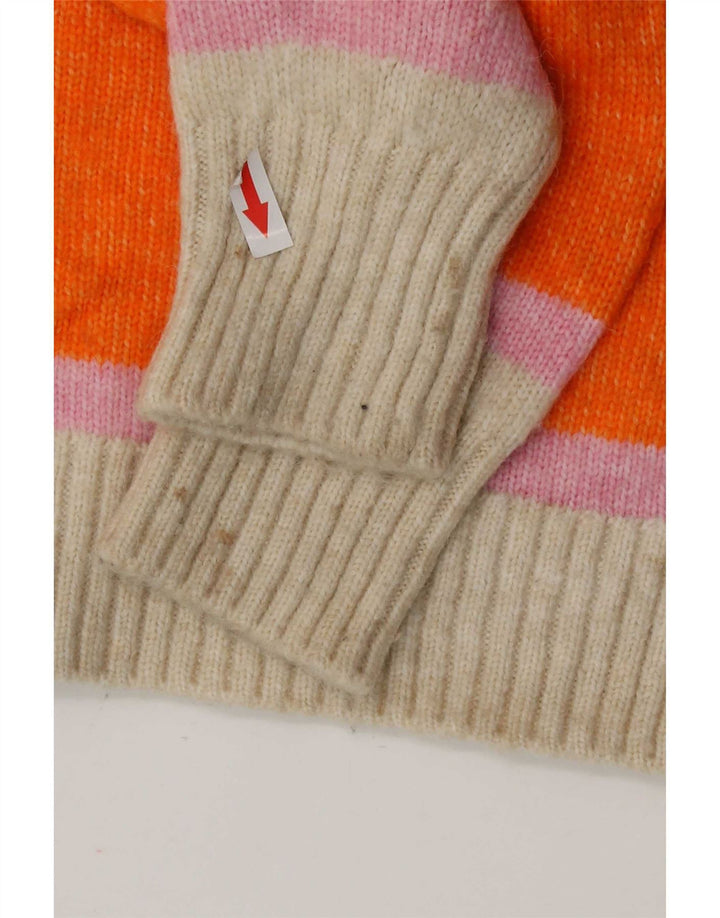 Maglione maglione girocollo da donna Marks & Spencer UK 10 piccolo a righe arancioni
