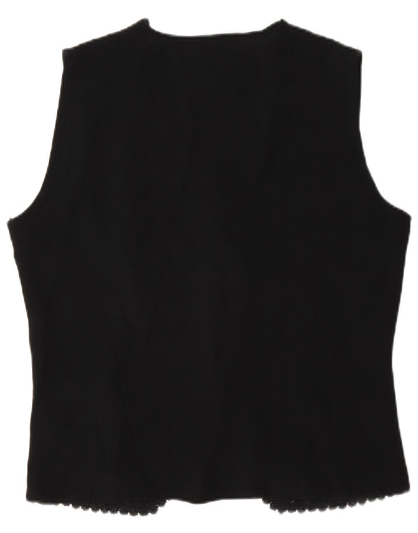 Camicetta camicia vintage in pizzo senza maniche da donna UK 16 grande floreale nero