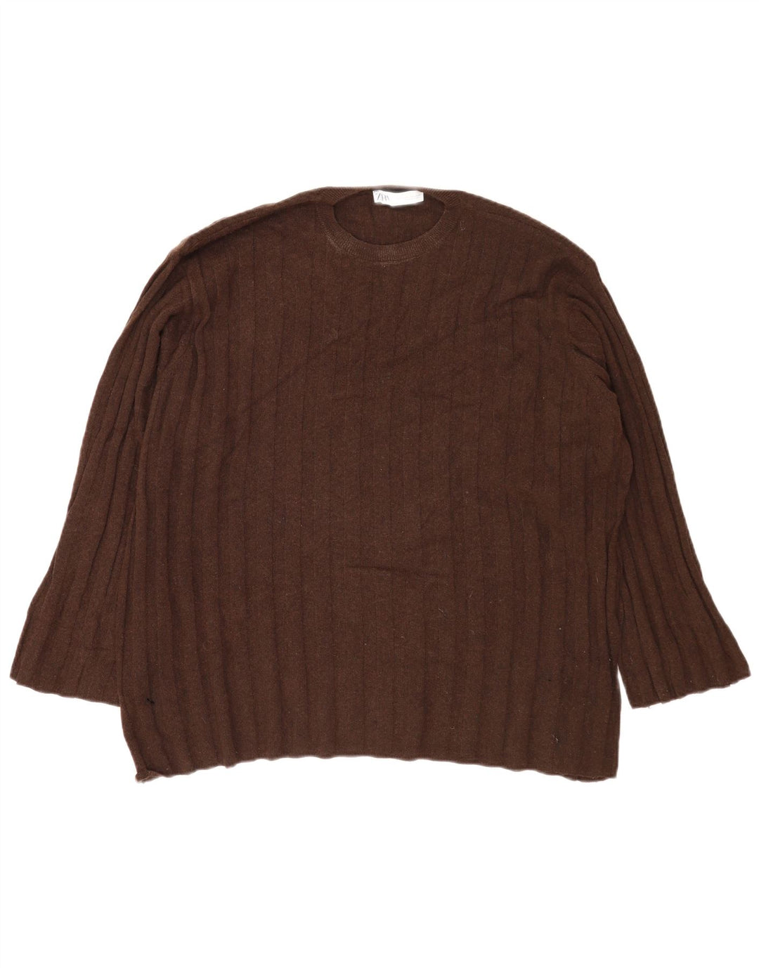 Maglione maglione girocollo oversize da donna Zara UK 14 Poliammide marrone medio