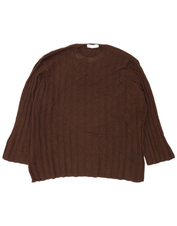 Maglione maglione girocollo oversize da donna Zara UK 14 Poliammide marrone medio