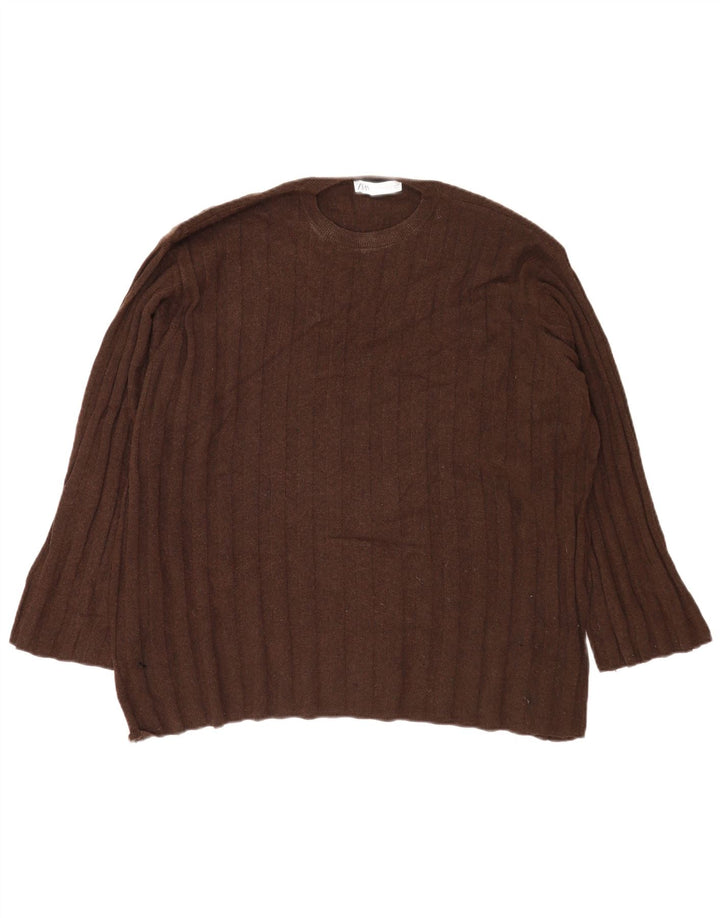 Maglione maglione girocollo oversize da donna Zara UK 14 Poliammide marrone medio