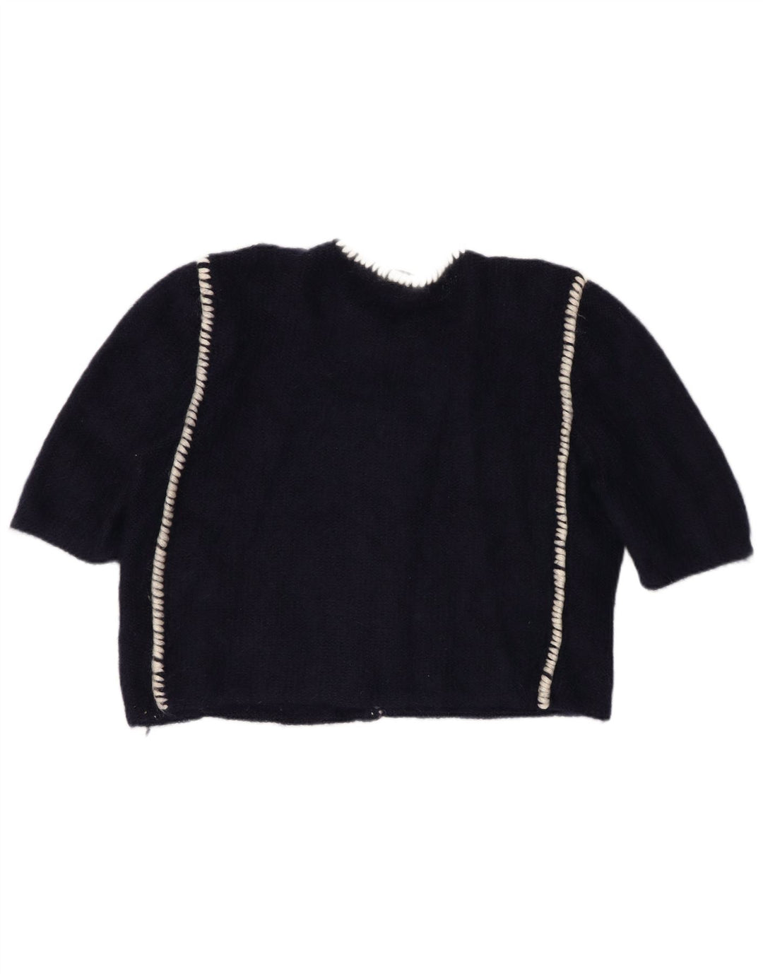 Maglione Bolero da donna VINTAGE a 1/2 manica UK 16 Grande floreale blu navy