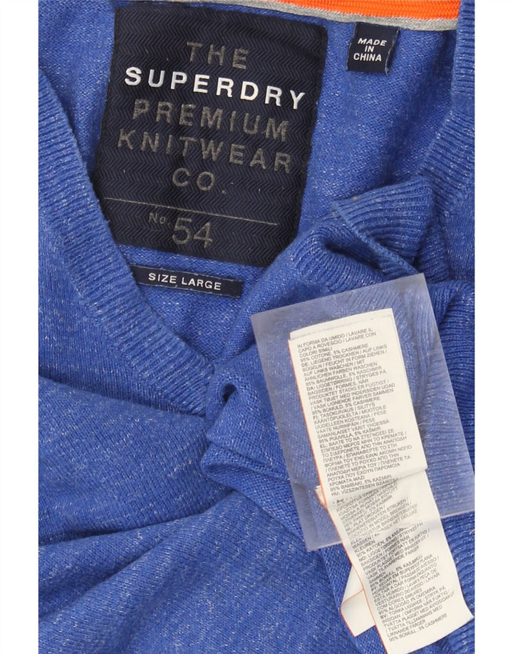 Maglione da uomo con scollo a V Superdry, grande cotone chiazzato blu