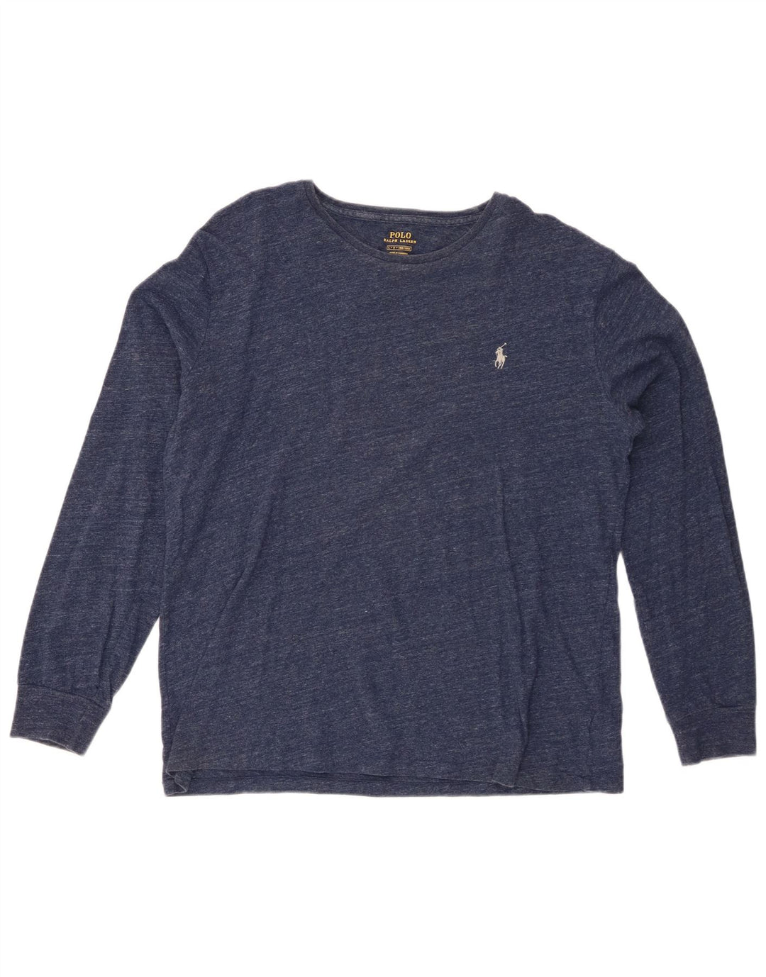 RALPH LAUREN Top da uomo a manica lunga grande in cotone screziato blu navy