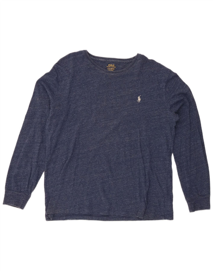 RALPH LAUREN Top da uomo a manica lunga grande in cotone screziato blu navy