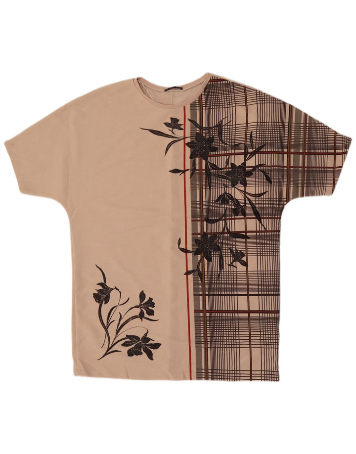 Abito a trapezio oversize da donna Zara UK 16 Grande poliestere floreale beige