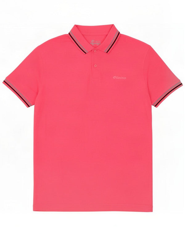 Lotto Mens Polo Shirt XL Pink Striped Polyester