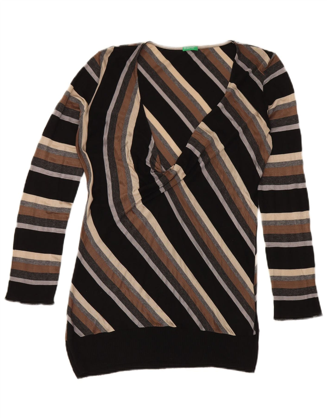 Maglione da donna con scollo a V Benetton UK 14 a righe grandi multicolori