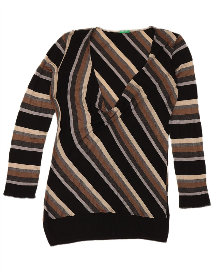 Maglione da donna con scollo a V Benetton UK 14 a righe grandi multicolori