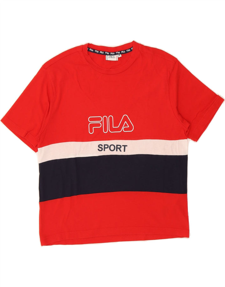 FILA Mens Graphic T-Shirt Top Medium Red Colourblock Cotton Vintage Fila and Second-Hand Fila from Messina Hembry 