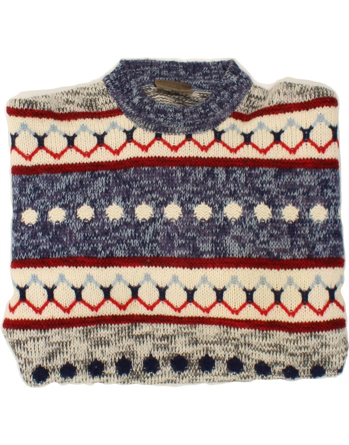 SEVRES Maglione girocollo da uomo IT 50 Lana Fair Isle blu medio