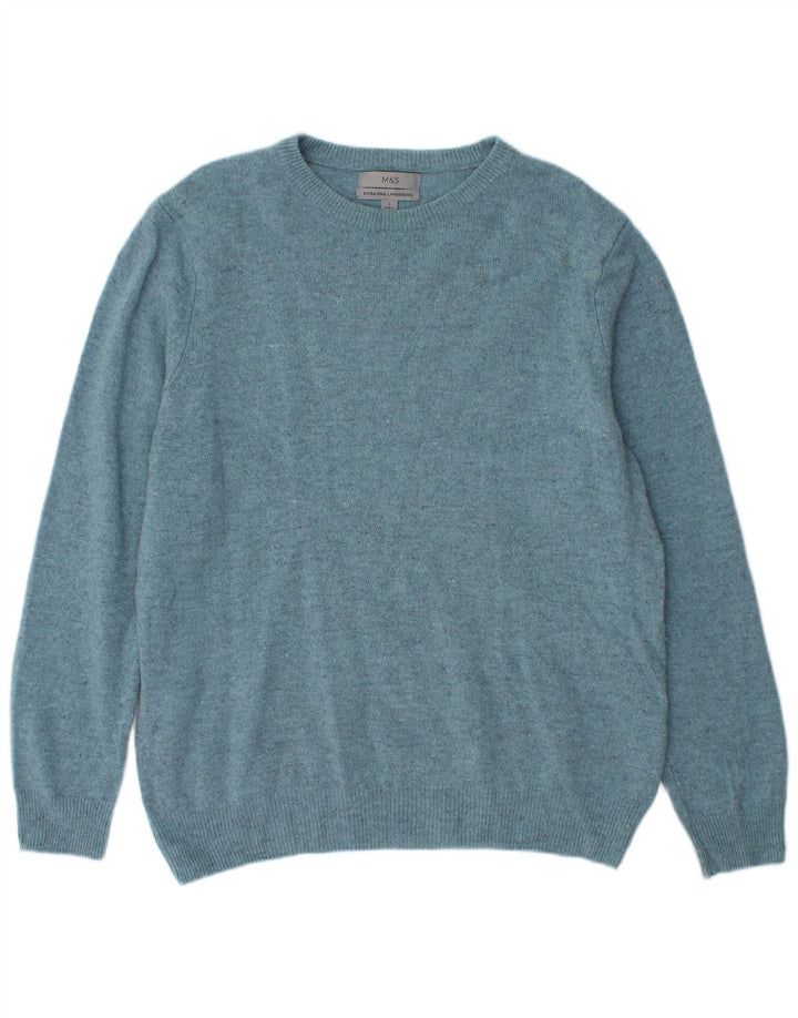 Maglione maglione girocollo da uomo Marks & Spencer grande lana vergine blu