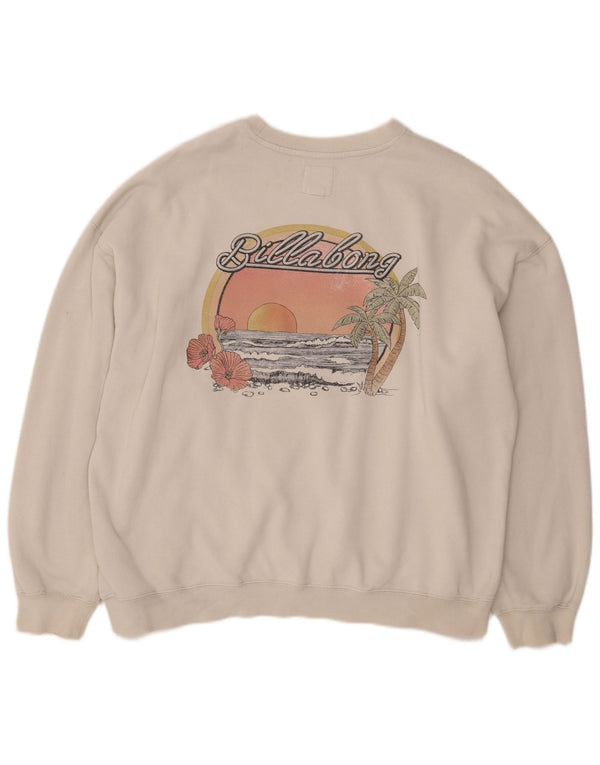 BILLABONG Mens Loose Fit Graphic Sweatshirt Jumper Medium Off White Cotton