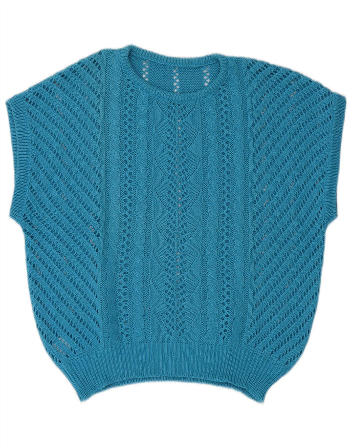 Canotta vintage da donna, canotta UK 14, cotone blu medio