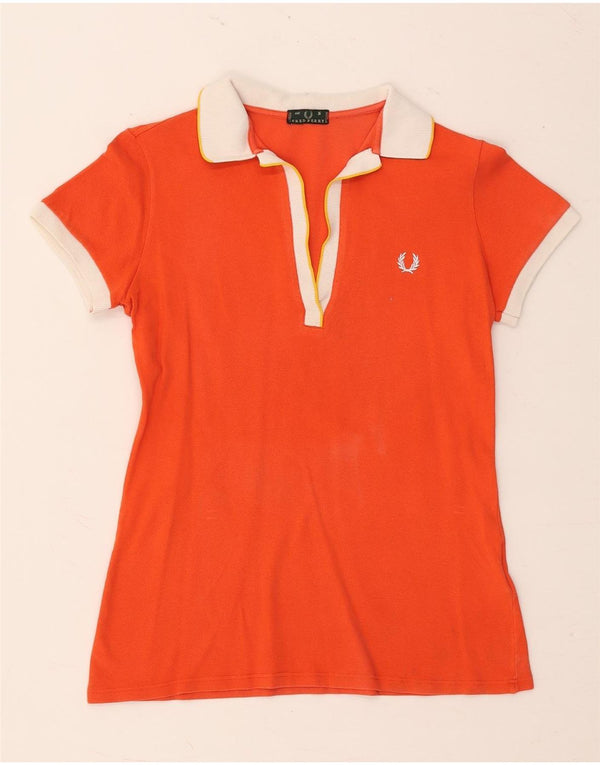 Fred Perry Womens Rugby Polo Shirt UK 10 Small Orange Cotton